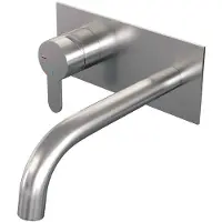 Brauer Inbouw wastafelmengkraan brushed edition coldstart gebogen uitloop korte platte hendel links geborsteld rvs pvd met afdekplaat