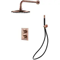 Boss & Wessing Inbouw regendouche set bws copper pro wanduitloop en staaf handdouche geborsteld koper 30 cm