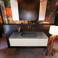 Mondiaz Badkamermeubelset erin 120 cm met 1 lade met ridge wastafel midden dark grey zonder kraangaten greeploos mat linen