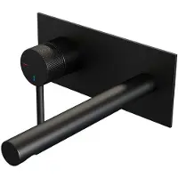 Brauer Inbouw wastafelmengkraan black carving coldstart rechte uitloop ronde hendel links mat zwart met afdekplaat