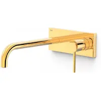 Tres Wastafelmengkraan inbouw study exclusive met afdekplaat gebogen uitloop 24 cm en hendel goud