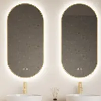 Gliss Design Spiegel aura 40x100 cm mat goud ovaal met led verlichting & geintegreerde spiegelverwarming