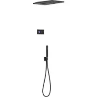 Tres Regendoucheset shower technology inbouw elektrische thermostaat 3-weg met wand waterval douchekop 55x28 cm mat zwart