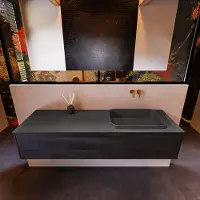 Mondiaz Erin 150cm badmeubel Antracite met 1 lade en donkergrijze wastafel rechts zonder kraangaten