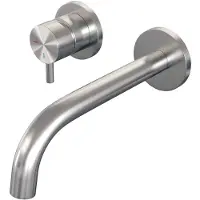 Brauer Inbouw wastafelmengkraan brushed edition coldstart gebogen uitloop korte ronde hendel links geborsteld rvs pvd met rozetten