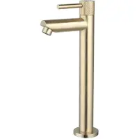 Sanilux Fonteinkraan opbouw ribb hoog rond met geribbeld knop goud geborsteld