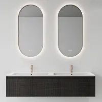 Boss & Wessing Spiegelcombinatie 2x thyreos 50x100 cm ovaal met rand koper led verlichting & geintegreerde spiegelverwarming