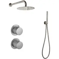 Sanilux Regendoucheset Inbouw Hops Met Box Thermostaat Douchekop 25 cm Met Geribbeld Knop Gunmetal