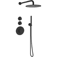 Sanilux Doucheset inbouw deluxe giles met box thermostaat douchekop 25 cm rond geribbelde knop mat zwart