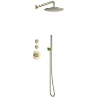 Sanilux Doucheset inbouw deluxe giles met box thermostaat douchekop 25 cm rond geribbelde knop goud geborsteld