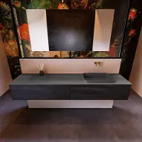 Mondiaz Erin 200cm badmeubel Dark Brown met 2 lades en donkergrijze wastafel rechts zonder kraangaten