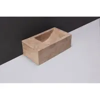 Forzalaqua Fontein venetia xs travertin gezoet met kraangat links 29x16x10 cm