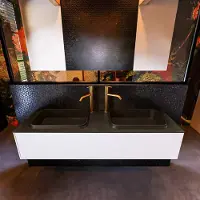 Mondiaz Erin 150cm badmeubel Talc met 1 lade en zwarte wastafel dubbel 2 kraangaten