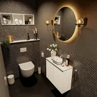 Mondiaz Fowy toiletmeubel 60cm talc met witte waskom midden en kraangat
