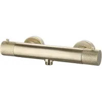 Sanilux Douchemengkraan Opbouw Ribb Thermostatisch Rond Met Geribbelde Knop Geborsteld Goud