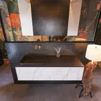 Mondiaz Erin 120cm badmeubel Carrara met 1 lade en zwarte wastafel links zonder kraangaten