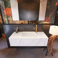 Mondiaz Erin 120cm badmeubel Carrara met 1 lade en beige wastafel midden 1 kraangat