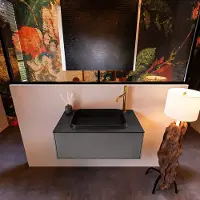 Mondiaz Erin 80cm badmeubel Dark Grey met 1 lade en zwarte wastafel midden 1 kraangat