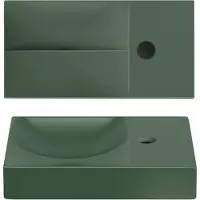 Clou vale fontein met kraangat rechts met geïntegreerde afvoer mat pijnboom groen keramiek 38 cm