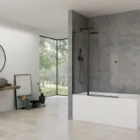 Van Rijn Badwand st02 klapwand + vaste wand 120x150 cm helder glas 6 mm zwart