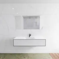 Mondiaz Badkamermeubelset LAGOM 140 cm met Gecentreerde Wastafel Solid Surface Met 1 Kraangat Mat Wit (1 lade)