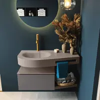 Mondiaz Riva badmeubel 100cm Dark Grey met 1 lade en wastafel links 1 kraangat Smoke