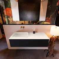 Mondiaz Erin 120cm badmeubel Urban met 1 lade en beige wastafel links zonder kraangaten
