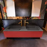 Mondiaz Erin 150cm badmeubel Fire met 1 lade en donkergrijze wastafel dubbel 2 kraangaten