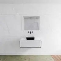 Mondiaz Badkamermeubelset LAGOM 90 cm Topblad met Gecentreerde Wastafel Solid Surface Opzetkom Binx zonder Kraangat Mat Zwart (1 lade)