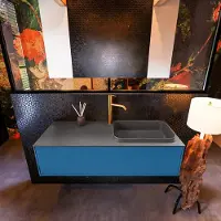Mondiaz Badkamermeubelset Erin 120 cm met 1 Lade met RIDGE Wastafel Rechts Dark grey met 1 kraangat Greeploos Mat Jeans