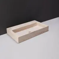 Forzalaqua Wastafel Taranto Travertin Gezoet Gebrand Met Kraangat Beige 50x30x8 cm