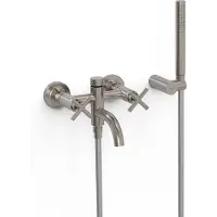 Tres Bad- en douchemengkraan mont blanc 2-kruisgreep met staafhanddouche rvs look