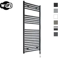 Sanicare elektrische design radiator 45x112cm zwart met WiFi en thermostaat rechts chroom