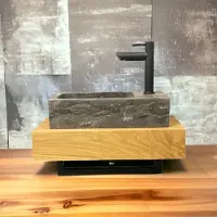Casajoy Fonteinplank bold 50x25x10 cm eiken met waskom 40x22 cm natuursteen rechthoek