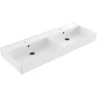 Sanilux Wastafel edge keramiek 120 dubbele wasbak 2 kraangaten glans wit