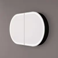 HiPP Spiegelkast design spk 91000 ovaal 120x70 cm 1 deur met frame mat zwart met verlichting incl. Spiegelverwarming en stopcontact