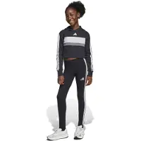 Adidas Trainingspak 'SEASONAL ESSENTIALS TIBERIO 3 STRIPES FLEECE LEGGINGS' donkergrijs / zwart / wit