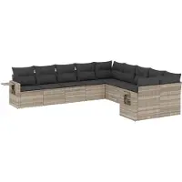 vidaXL 10-delige tuinmeubelset met sofa en kussens, lichtgrijs, polyrotan