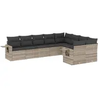 vidaXL 9-delige tuinmeubelset met kussens, lichtgrijs, polyrotan