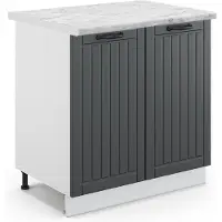 Vicco Keukenonderkast Fame-Line, Donkergrijs/Wit, 80 cm marmer werkblad
