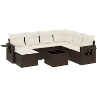 vidaXL 8-delige Loungeset met kussens poly rattan bruin