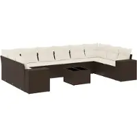 vidaXL 11-delige Loungeset met kussens poly rattan bruin
