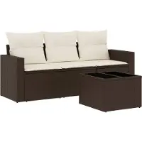 vidaXL 4-delige Loungeset met kussens poly rattan bruin