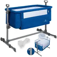 Kesser Ledikant / Co-Sleeper / Babybed / Co Sleeper Wieg Hubi 3in1 Reisbed Babybed met zachte matras, met wielen, 5-voudig in hoogte verstelbaar, inklapbare zijwand voor thuis en onderweg - Blauw