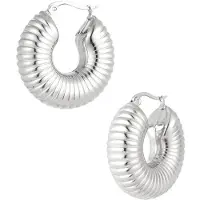 Yehwang Grote hoop oorbellen met ribbels - Zilver Oorringen - Cadeau voor haar, valentijnsdag, verjaardag