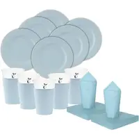Givi Italia Feest BBQ bordjes/bekertjes/servetten set - 16 personen - lichtblauw - papier/karton