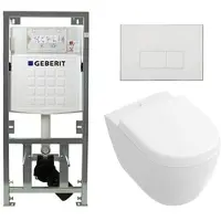 Villeroy & Boch Subway 2.0 compact DirectFlush Toiletset Geberit reservoir - softclose - quickrelease bedieningsplaat rechthoekige knoppen - wit 0701131/1024232/SW706187/1025456/