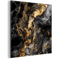 MuchoWow Aluminium schilderij 20x20 cm - Wanddecoratie metaal - Marmer - Zwart - Goud - Abstract - Metalen muurdecoratie woonkamer - Decoratie industrieel - Foto op dibond - Industriële accessoires slaapkamer