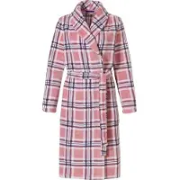 Pastunette Dames badjas roze – zacht fleece – warm – ruitpatroon – – maat L (44/46)
