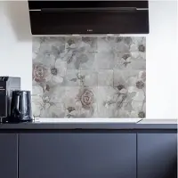 Crearreda - Achterwand Keukensticker – beton look met bloemen (aquarel) - 65 x 47 cm